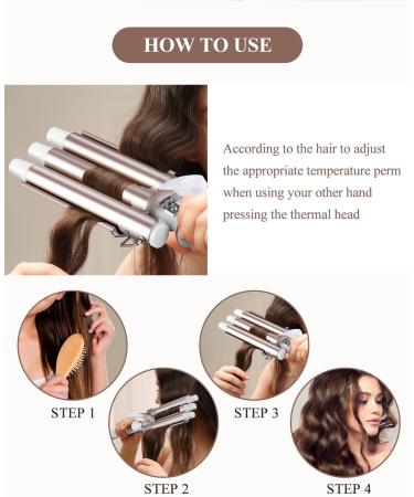 CkeyiN 3 Barrel Hair Waver Curling Iron with LCD - Professional Ceramic Tourmaline Curling Wand - 22mm Hair Crimpers - 16 Temperature Control Displays - for All Hair Types - Gold - Buy Online on GoSupps.com