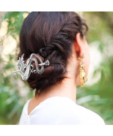 Didiseaon Medieval Metal Hairpins Wiccan Viking Hair Bun Clip Silver Punk Hair Barrette Dragon Chignon Buns Holder Knot Viking Jewelry for Women Girls - Buy Online on GoSupps.com