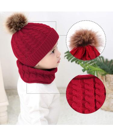 Yinuoday 2PCS Toddler Baby Knit Hat Scarf Set - Winter Warm Beanie Cap with Circle Loop Scarf Neckwarmer in Red - Buy Online on GoSupps.com