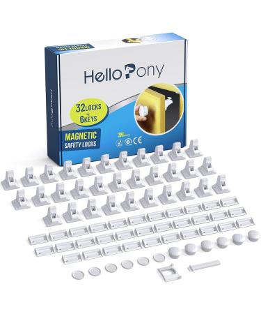 Upgraded Magnetic Cabinet Locks (32Locks and 6 Keys) Baby Proofing Magnetic Safety Locks with strong Adhesive One Minute Fast Easy and No Drill Installation 32locks+6keys