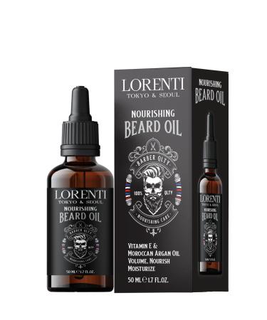 LORENTI TOKYO & SEOUL Nourishing Beard Oil | Beard Growth Moisturizing Skin Serum with Moroccan Argan Oil and Vitamin E | Leave-in Beard Serum to Soften Beard 1.6 Oz (Beard-Oil)