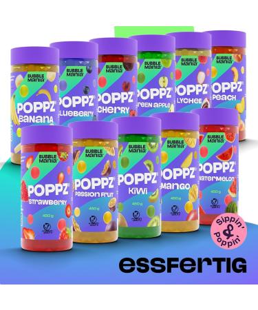 POPPZ Fruit Popping Boba Pearls for Bubble Tea Mix - Ready to Eat Fruit Popping Tapioca Pearls by Bubble Mania 2 Pack (Strawberry Mango Passion Fruit Green Apple) - Buy Online on GoSupps.com