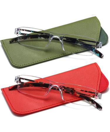 Hubeye 2-Pack Frameless Reading Glasses - Lightweight Anti-Blue Light +2.00 Dioptria for Men & Women with Glasses Holster - Mixed Colors - Buy Online on GoSupps.com