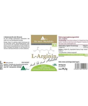 L-Arginine Dr. med. Michalzik - 2600 mg Pure HCL | No Additives | Biotikon - International Shipping Available - Buy Online on GoSupps.com