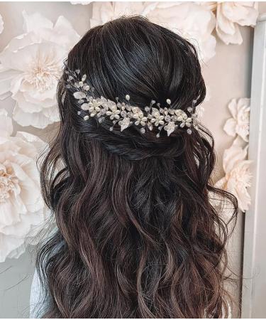 Unicra Bride Wedding Hair Vine Silver Flower Hair Accessories Leaf Bridal Headpiece Headband for Women and Bridesmaid