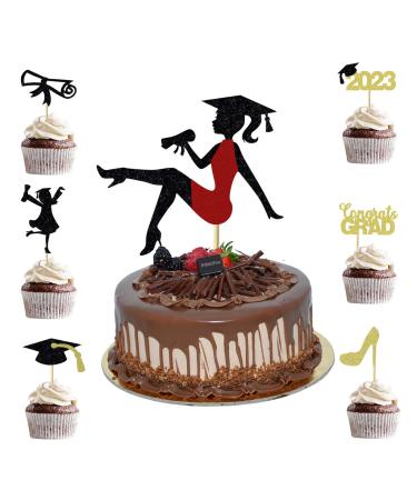 INDKOPVA Graduation Cupcake Toppers 2023 Black and Gold 25Pcs Girls Grad Cap Food Cake Graduation Party Wrappers Cake Decorations Diploma Cupcake Picks for Cake Graduation Party Supplies (Girl)