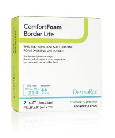 Dermarite Industries Comfort Foam with Border Lite Thin Foam with Silicone 2x2 10 Count Lite Thin Foam With Silicone 2x2 10 Count
