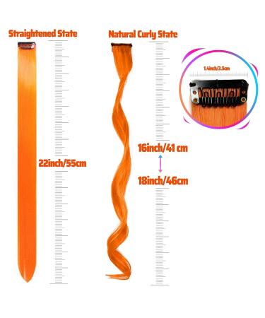 Orange Clip-In Hair Extensions - 17 Colorful Curly Wavy Highlights for Girls & Women - 12 PCS Party Hair Accessories - Buy Online on GoSupps.com