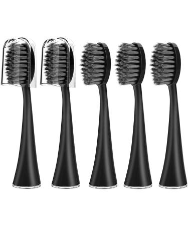 Replacement Toothbrush Heads for Burst Electric Toothbrush with Dust Cover Caps, Soft Charcoal Bristles, Deep Cleaning, 5 Counts, Black 5 Count (Pack of 1)