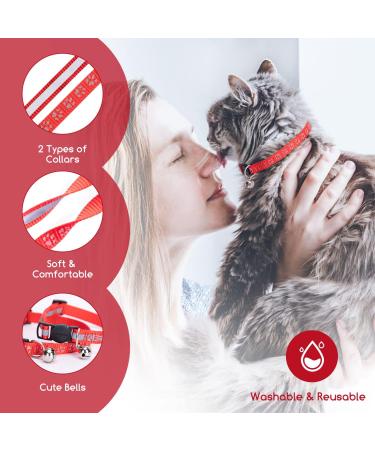 Nobleza Reflective Cat Collars with Bell Quick Release Safety Buckle Kitten Collar Adjustable 20-30cm Suitable for All Girl Boy Cats Kitten Pet (2 Pack Red) - Buy Online on GoSupps.com