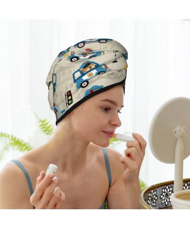 Hair Towel Wrap - Quick-Dry Towel Turban with Button | Fun Police Car Animal Design - Buy Online on GoSupps.com