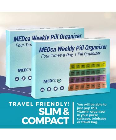 2 Pack Weekly Pill Organizer- 4-Times-a-Day Pill Planner with Daily Compartments - Travel Friendly Medication Reminder - Buy Online on GoSupps.com