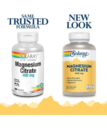 Solaray Magnesium Citrate 400 mg - 180 Vegan Caps for Healthy Muscle & Nerve Function - Buy Online on GoSupps.com