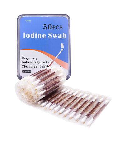 50 Disposable Iodophor Swabs Outdoor Supplies Medical Cotton Swabs Iodine Individually Packaged Cotton Swabs Iodine Swabs for Nose Care brown