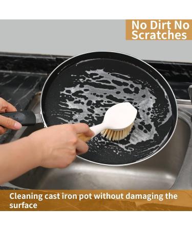 2 Pack Kitchen Dish Brush Bamboo Handle Dish Scrubber Built-in Scraper Scrub Brush for Pans Pots Kitchen Sink Cleaning Dishwashing and Cleaning Brushes are Perfect Cleaning Tools White - Buy Online on GoSupps.com