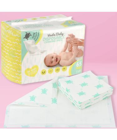 Vesta Baby Disposable Changing Pads - 65 Pack, Soft Absorbent Leak Proof Incontinence Mats for Newborns - Portable Waterproof Liners - Buy Online on GoSupps.com
