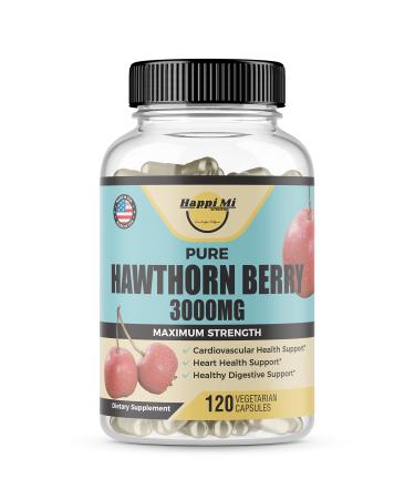 Happi Mi Nutrition Hawthorn Berry 5:1 Extract, 3000mg per Capsule, Promotes Healthy Immune Support & Circulation, Powerful Antioxidants, 120 Veg Cap, Organic Hawthorn Berry, Non-GMO, Gluten Free