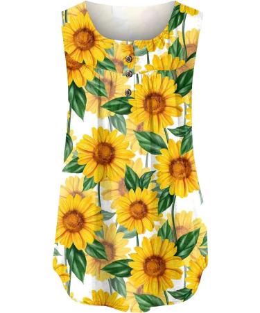 Women's Yellow Flowy Tunic Top | Casual Summer Short Sleeve Shirt for Leggings | Floral Cute Blouse | Size Medium - Buy Online on GoSupps.com