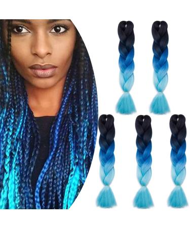 SEGO 5 Packs 24" Braid Hair Extensions Crochet Afro Synthetic Hair Braiding Hair Braiding Black & Dark Blue & Light Blue-1