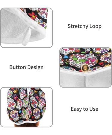 Buy Sugar Skull Flower Dry Hair Cap - 2 Piece Quick Drying Towel Set | Super Absorbent Soft & Comfortable Hair Towel with Button Headband - Ideal for Women - Buy Online on GoSupps.com