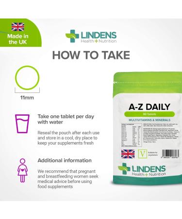 Lindens Multivitamin A-Z Daily Tablets - 90 Pack UK Made Perfect Vitamin & Mineral Balance of Vitamin A C D E B1 B2 B3 B6 B12 Folic Acid Magnesium Iron Zinc & Iodine - Letterbox Friendly 90 count (Pack of 1) - Buy Online on GoSupps.com