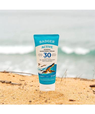 Natural Mineral Sunscreen Cream SPF 30 - Badger Co. Clear Zinc, Unscented, 2.9 fl oz - Buy Online on GoSupps.com