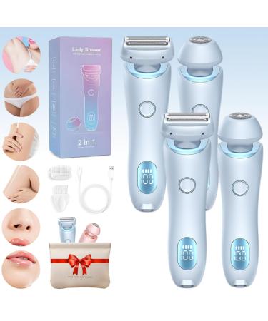 Duskofficial Razor Duskofficial The Glide Pro 3.0 Waterproof Electric Razor 2 in 1 Electric Waterproof Shaver Razors Bikini Trimmer for Women Painless Hair Removal Removable Head (2psc Blue)