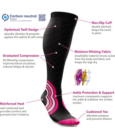 aZengear Compression Socks (20-30mmHg) for Anti DVT & Flight Travel Support - S/M Black/Pink - Buy Online on GoSupps.com
