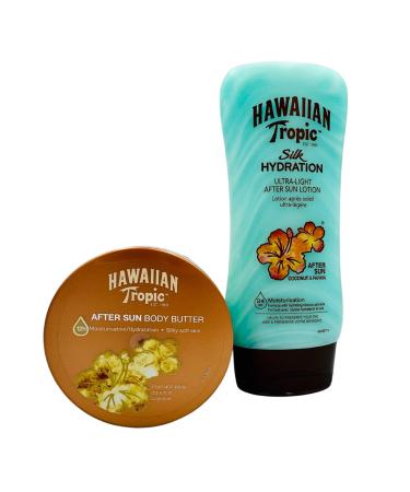 Katsy Style Tropical Skincare Duo Hawaiian Tropic After Sun Lotion 180 ml & Body Butter - Silky Soft Skin & Hydration 250 ml