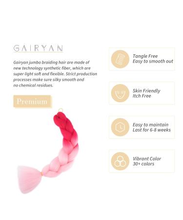 Gairyan Jumbo Braids Extensions - 60cm Ombre Synthetic Braiding Hair (Dark Pink/Pink) - 100g for Box Crochet Braids - International Shipping - Buy Online on GoSupps.com