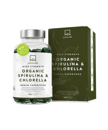 Chlorella Powder and Spirulina Powder 1800 mg - 200 Powdered Chlorophyll Tablets - High Strenght Blue Spirulina Powder and Chlorella Tablets - 100% Vegan Spirulina Capsules