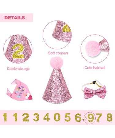 NITAIUN 4 Pcs Dog Birthday Hat Dog Birthday Party Bandana Puppy Dog Birthday Outfit with Bow Tie Collar and Number Dog Cat Costumes for Pet Birthday Decorations Party Decoration Set (Pink) - Buy Online on GoSupps.com