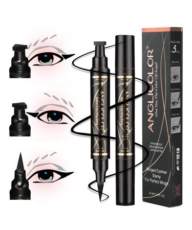 Anglicolor Eyeliner Stamp 2PCS Black Colored Liquid Winged Eyeliner Stamps Makeup Eyeliner Set Long Lasting Liquid Eye Liner Pen for Perfect Wing Cat Eyes Stamp Eyeliner Waterproof & Smudge-proof 18 Fl Oz (Pack of 1)
