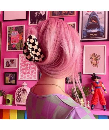 2 Pack Vintage Checker & Banana Hair Clips - Acrylic Black & White Jaw Clips for Strong Hold | French Tortoise Grip Jewelry for Women & Girls - Buy Online on GoSupps.com