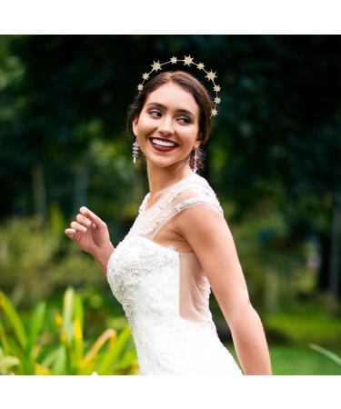Stars Headband Double Layer Star Halo Crown Hairband Star Rhinestone Tiara Goddess Headpiece Bridal Wedding Crown Hair Accessories for Women Girls (Golden) - Buy Online on GoSupps.com