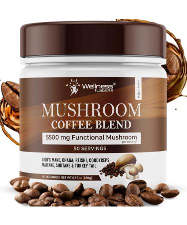 Wellness Labsrx Mushroom Coffee Organic Mushrooms Instant Great Tasting Colombian Keto 7 Superfood Mishrooms Lions Mane 90 Servings