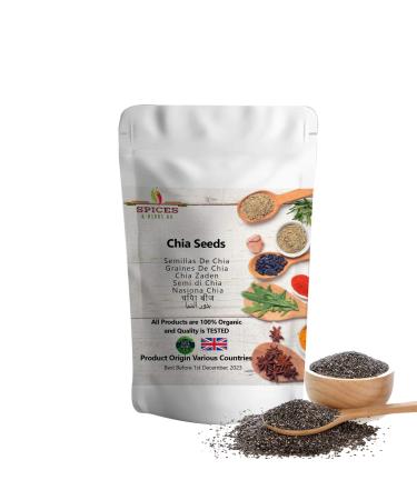 Organic Chia Seeds Premium Quality by Spices&herbsuk - Freshly Packed Organic High in Protein Omega-3 Fibber - Raw Black Perfect for Healthy Diets Salads Breakfast - 500g 500.00 g (Pack of 1)