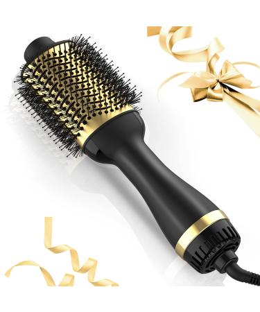 Hair Dryer Brush, Blow Dryer Brush, 4 in 1 Hot Air Brush, One Step Hair Dryer & Styler Volumizer with Enhanced Titanium Barrel, Blow Dryer Brush for Women (Gold)