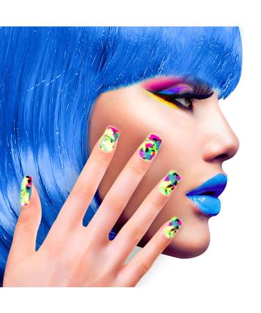 Self -adhesive neon artificial nails Colorful nails to glue 80s art fingernails wrong nails party disco eighties retro carnival nails artificial fingernails 80s look