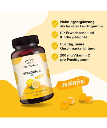 Wowamins Vitamin C 800mg Sugar-Free Gummies - Vegan & Delicious for Kids & Adults - German Quality (120 Pieces) - Buy Online on GoSupps.com