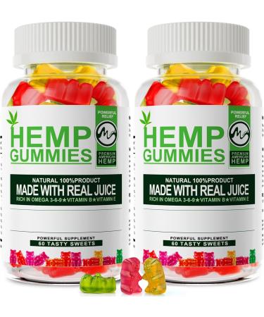 (2 Pack) Hemp Gummies 1,200,000mg High Strength - Stress Relief Fruity Gummy Bear with Hemp Oil, 100% Natural Hemp Candy Supplements Promotes Sleep & Calm Mood 60 Count (Pack of 2)