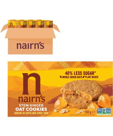 Nairn s Stem Ginger Oat Cookies | Made with Wholegrain Oats | High Fibre | Plant-Based | Vegan & Non-GMO | No Artificial Colours Flavours or Preservatives | 200g (4-Pack)