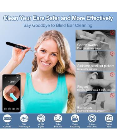 Ear Wax Removal Ear Cleaner with 1080P HD Camera with 6 LED Lights/IP67 Waterproof Lens/8 Traditional Tools Ear Wax Removal Kit Rechargeable Ear Cleaning kit for iOS Android Tablet (Black12) - Buy Online on GoSupps.com