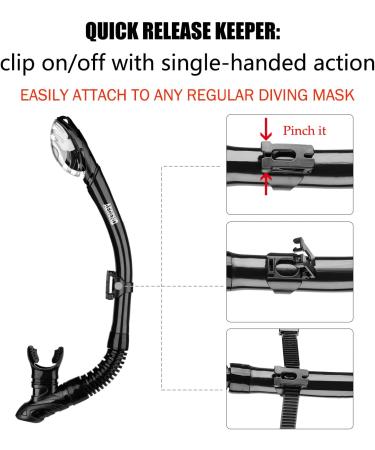 Aegend Dry Snorkel Dive Mask - Easy-Breath Free Diving Snorkel for Snorkeling, Scuba Diving, Freediving, Swimming - Top Dry Valve, Food-Grade Silicone - Black - Buy Online on GoSupps.com