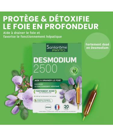 Organic Santarome - Desmodium 2500 | Liver Detoxifying Food Supplement | Liver Function Protection & Detoxification - Herbal | 20 bulbs | Made In France | Vegan - Buy Online on GoSupps.com