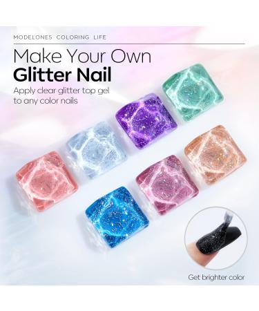 Modelones Glitter Gel Top Coat 10ml Iridescent Silver Mix Glitter Gel Polish No Wipe Top Coat Glossy Sparkly Finish Long Lasting Soak Off Rainbow Shimmer Glitter Gel Nail Polish Nail Art Manicure - Buy Online on GoSupps.com