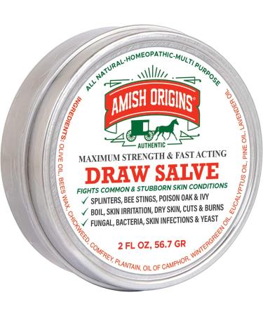 Amish Origins Drawing Salve Ointment  2 oz  for Boil Treatment  Maximum Strength Fast Acting Draw Salve for Splinters  Bee Stings  Cyst  Anti Itch Cream  Poison Ivy Oak Relief  Made in USA