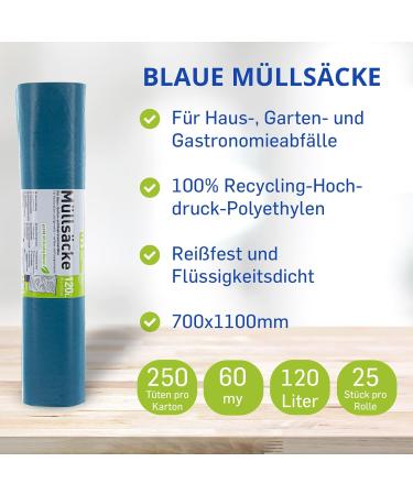 Hossis Wholesale 120L Blue Garbage Bags - Tear-Resistant 39my 25-Pack for Home Garden & Catering Waste - Buy Online on GoSupps.com