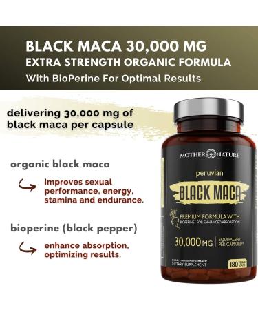 Mother Nature Organic Black Maca Root 30 000mg - 180 Capsules for Energy & Vitality - Buy Online on GoSupps.com