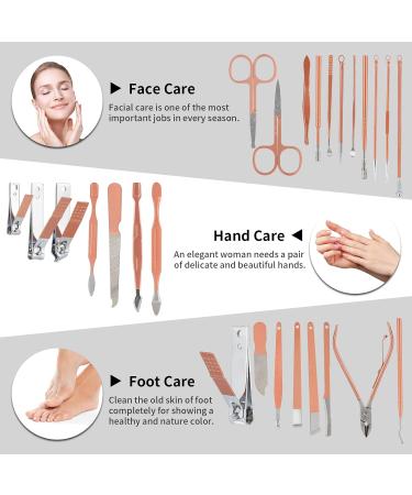Coolzon 26-Part Professional Manicure Set | Stainless Steel Nail Tools for Manicure & Pedicure | Advanced Zip Pocket Design | Rose Color - Buy Online on GoSupps.com